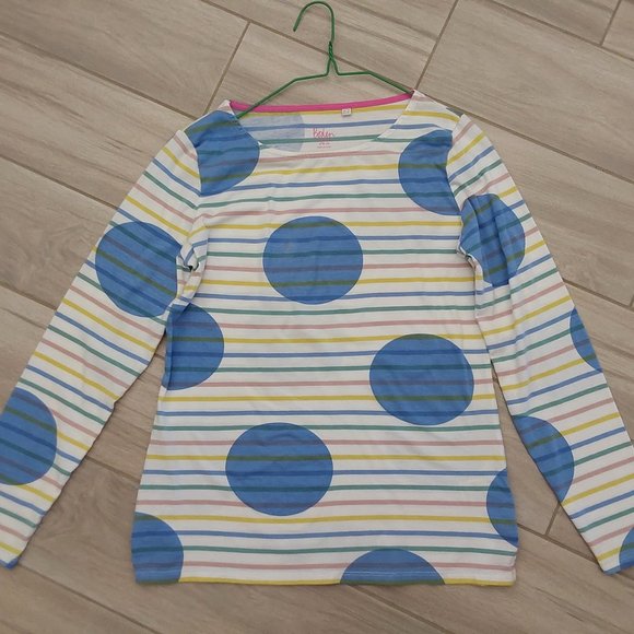 Boden Multi-color Pastel Stripe Long Sleeve T-shirt Top.   Size 8 - Picture 1 of 3